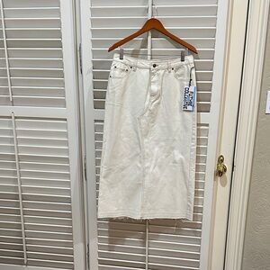 Future Collective Cream Colored Denim Midi Skirt. Size 8. NWT